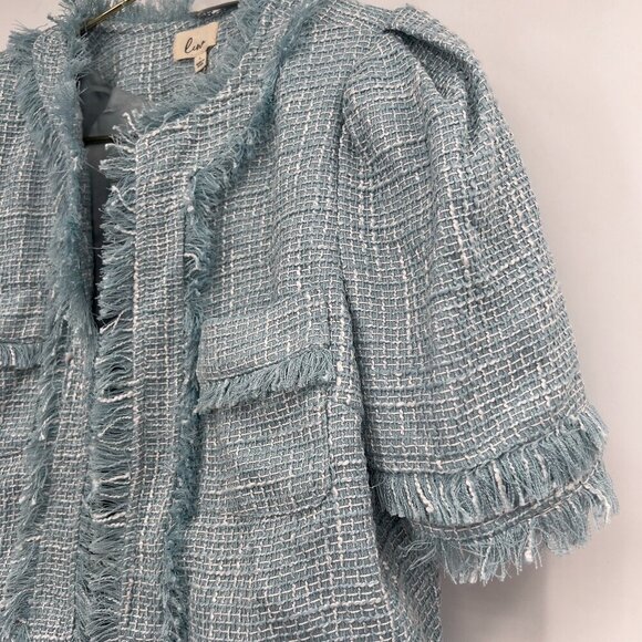 Lena Light Blue Tweed Short Sleeve Jacket & Skirt Matching Set Size L NWT - Picture 7 of 15